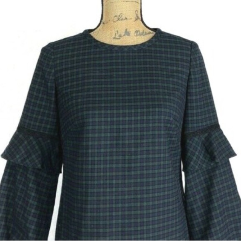 LOFT Green Ruffled Dress